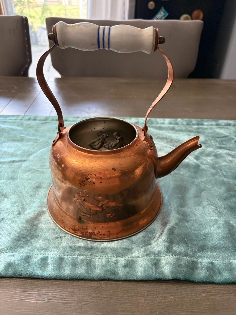 Copper Decorative Kettle with White Porcelain Handle
